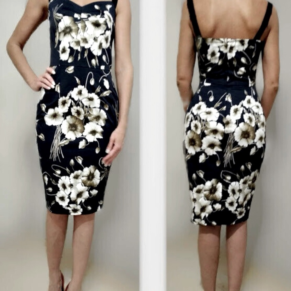 Dolce and Gabanna floral sheath dress. Navy almost black with floral design .
